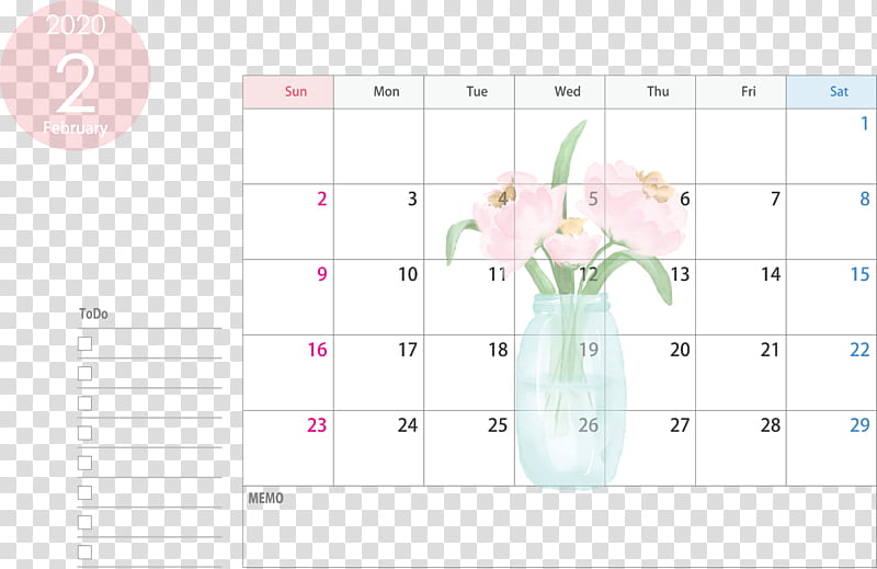 February 2020 Calendar February 2020 Printable Calendar 2020 Calendar, Text, White, Pink, Line, Paper, Diagram, Paper Product transparent background PNG clipart