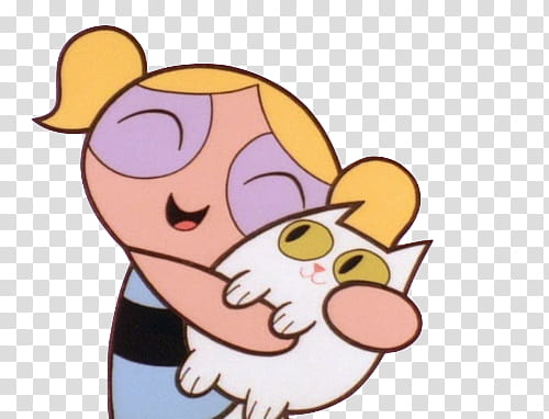 Cartoons, PowerPuff Girls Bubbles hugging cat transparent background PNG clipart