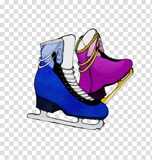 figure skate ice hockey equipment ice skate footwear ice skating, Watercolor, Paint, Wet Ink, Shoe, Recreation, Winter Sport, Sports Equipment transparent background PNG clipart