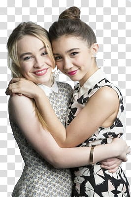 Rowan Blanchard And Sabrina Carpente, two women hugging while smiling transparent background PNG clipart