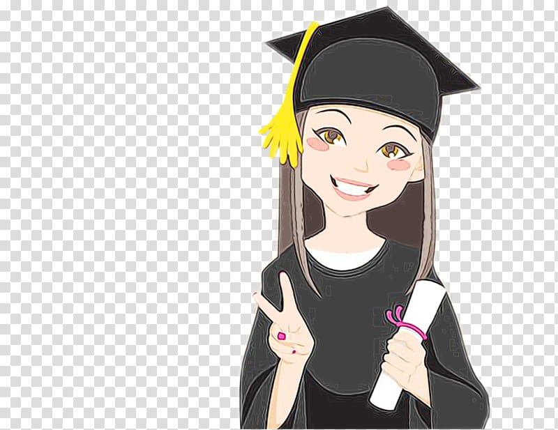 Graduation Clipart-graduate wearing cap and gown smiling while holding  diploma