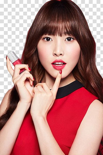 Yuju GFriend Clinique, woman holding red lipstick transparent background PNG clipart