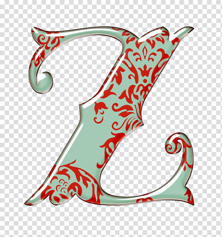 Carnival, Letter Z with teal and red damask pattern transparent background PNG clipart