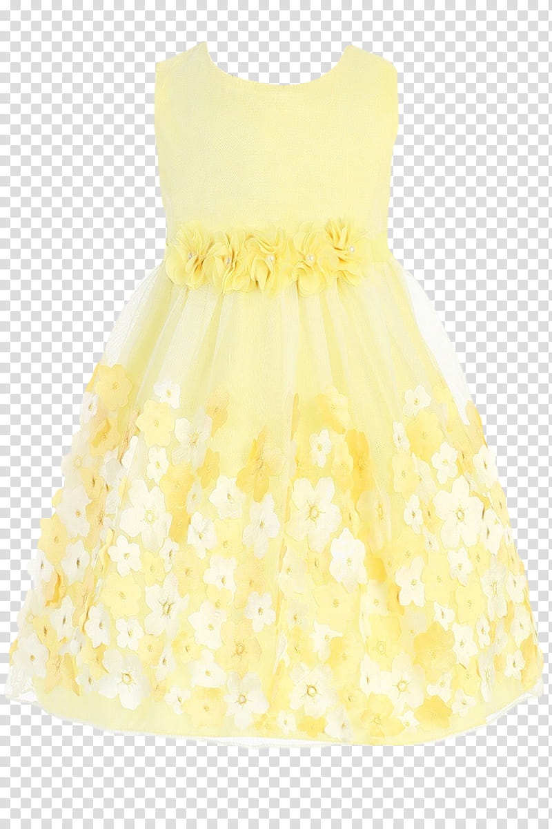 clothing dress day dress yellow cocktail dress, Watercolor, Paint, Wet Ink, Onepiece Garment, Sleeve, Aline, Lace transparent background PNG clipart