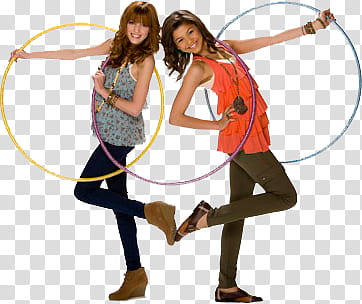 Bella Thorne, two women holding hula hoops transparent background PNG clipart