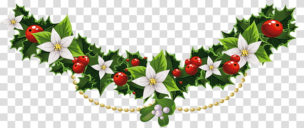 Christmas Garlands, green and white floral background transparent background PNG clipart