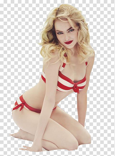 EmmaStone , woman wearing red bikini transparent background PNG clipart