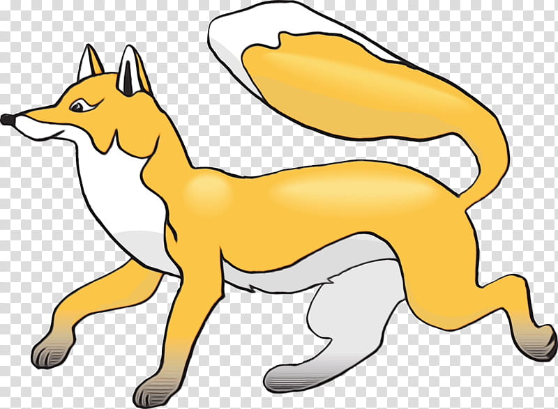 red fox fox tail cartoon yellow, Watercolor, Paint, Wet Ink, Swift Fox, Animal Figure transparent background PNG clipart