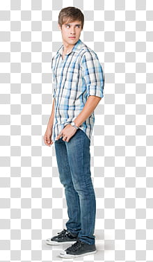 Violetta, man wearing white and blue plaid collared button-up shirt standing and facing his left side transparent background PNG clipart