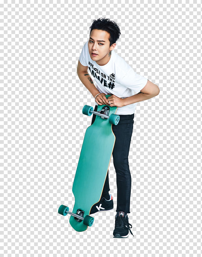 G Dragon KAPPA P, man holding teal longboard transparent background PNG clipart