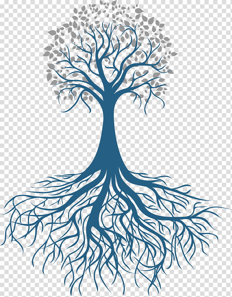Abstract Stylized Tree with Roots and Leaves