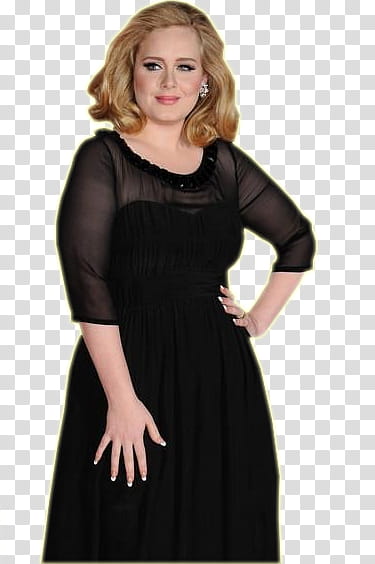 Famosos, standing Adele wearing black dress transparent background PNG clipart