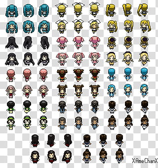 Female Characters Pokemon Sprites, pixel character lot transparent background PNG clipart