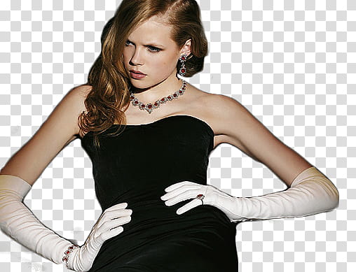 Gabriella Wilde , woman in black strapless dress holding her waist transparent background PNG clipart