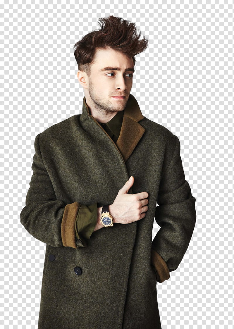 Daniel Radcliffe, man wearing black and brown long coat transparent background PNG clipart