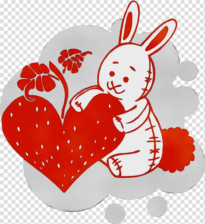 Easter bunny, Watercolor, Paint, Wet Ink, Red, Heart, Cartoon, Love transparent background PNG clipart