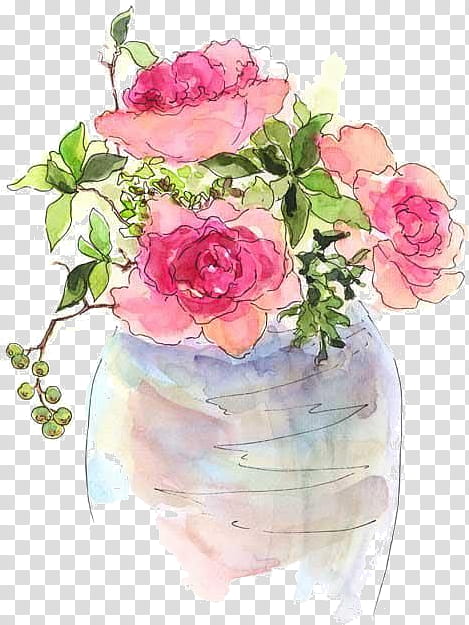 Bouquet Of Flowers Drawing, Watercolor Painting, Artist Trading Cards, Still Life Vase With Pink Roses, Poppy Flowers, Flowers In Vase, Oil Paint, Printmaking transparent background PNG clipart