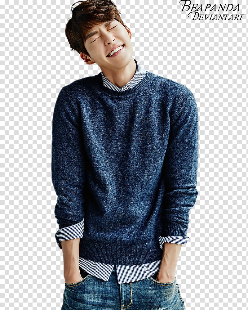 Kim Woo Bin, man in blue sweatshirt smiling transparent background PNG clipart