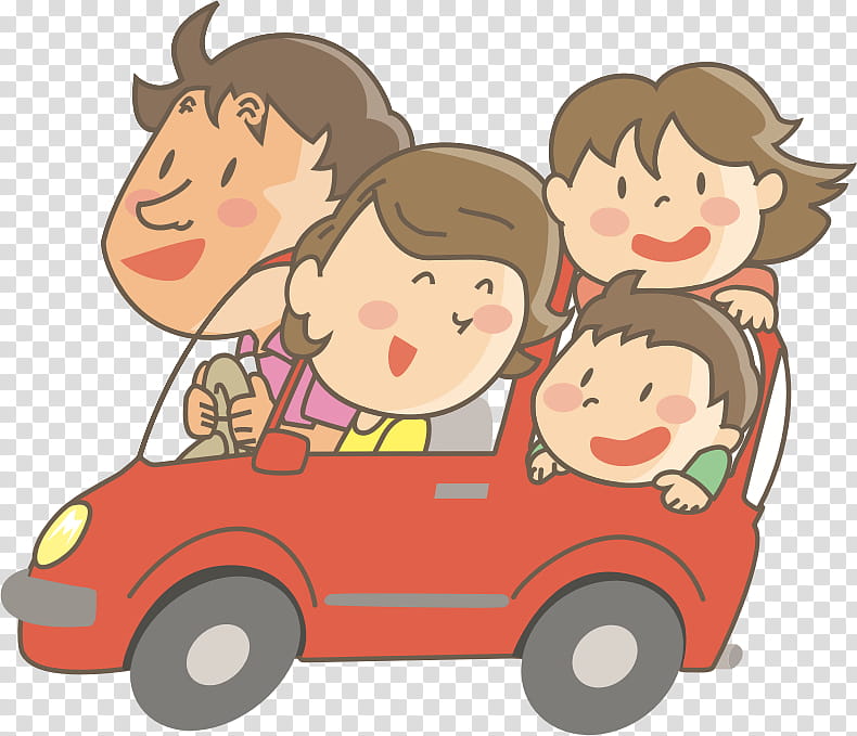Happy Family, Car, Cartoon, Child, Cheek, Vehicle, Sharing, Fun transparent background PNG clipart