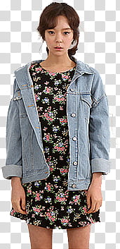 MIXED ULZZANGS, woman wearing gray denim jacket transparent background PNG clipart