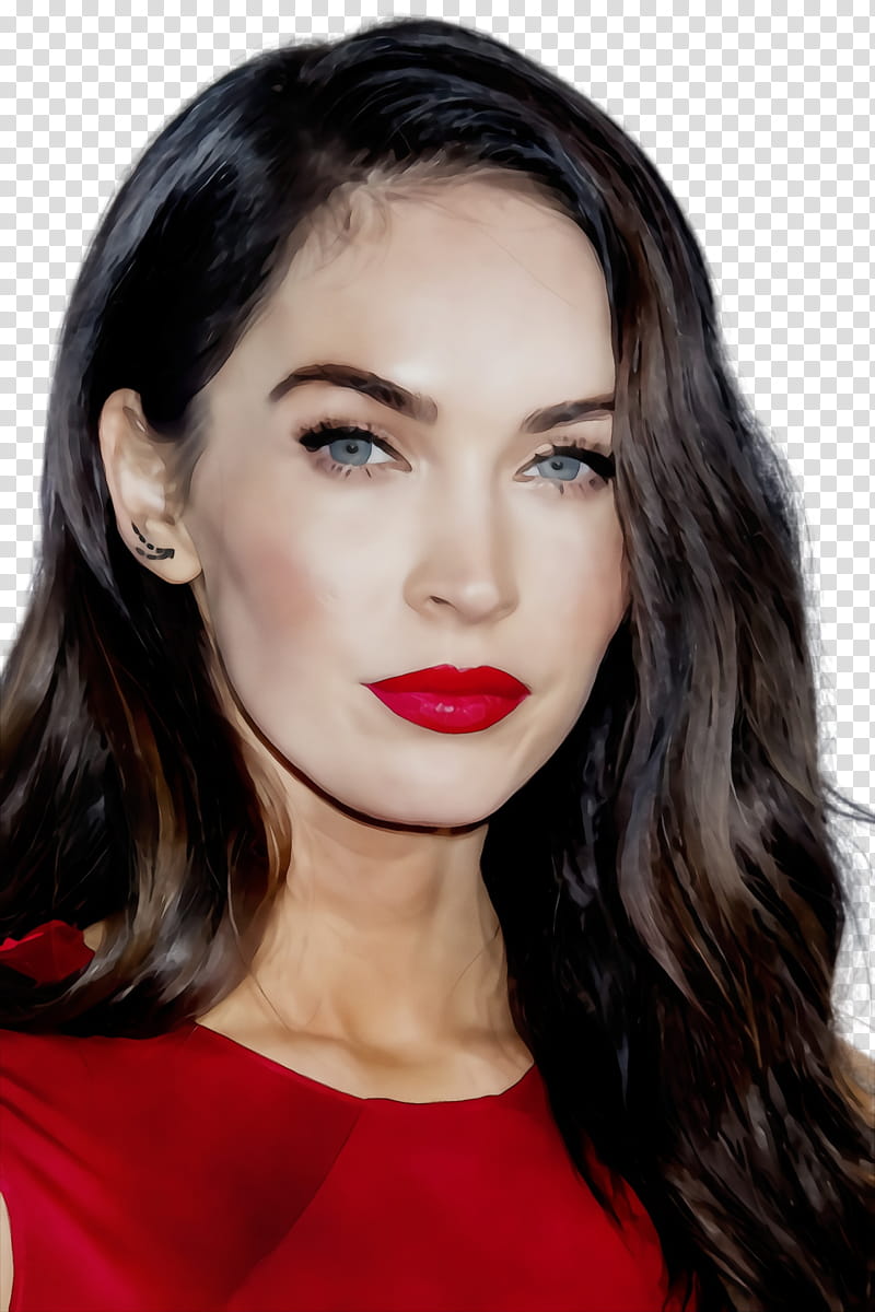 Lips, Watercolor, Paint, Wet Ink, Megan Fox, Red, Black Hair, Lipstick transparent background PNG clipart