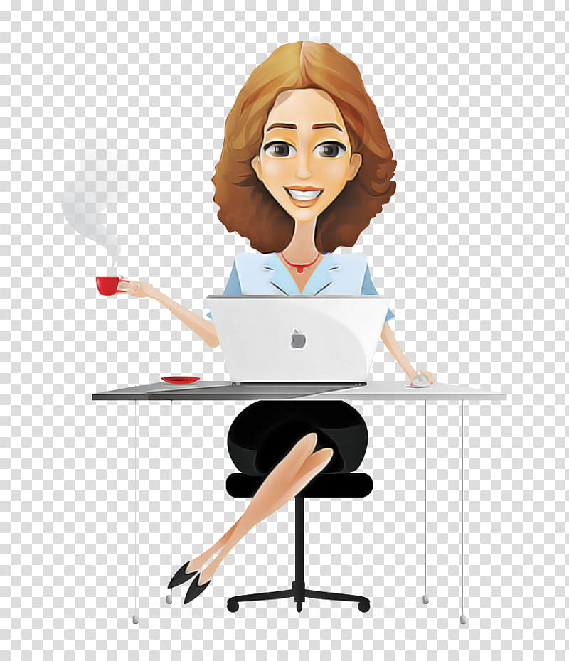cartoon computer desk sitting table secretary, Cartoon, Furniture, Job, Employment transparent background PNG clipart