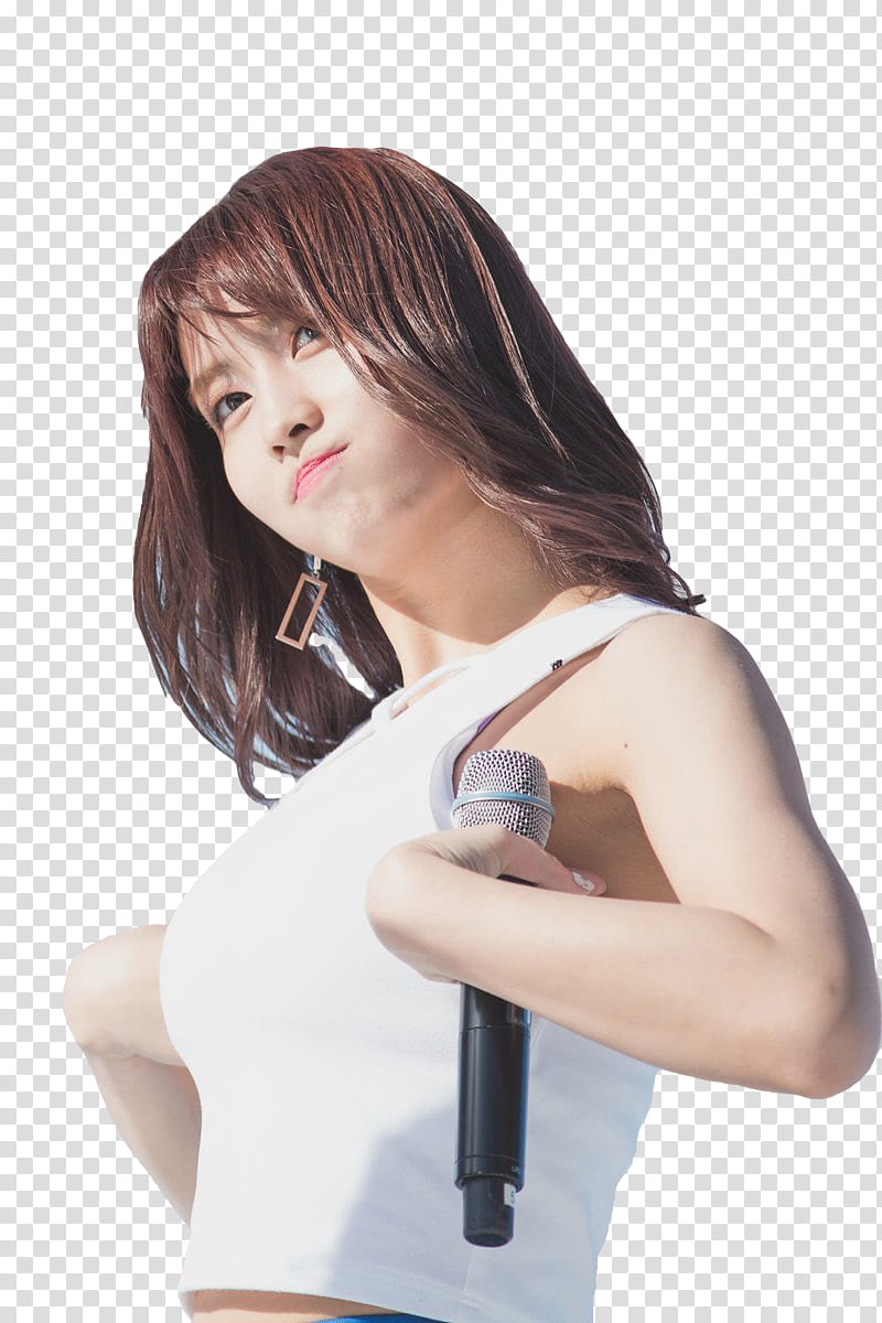 RENDER TWICE MOMO  S, woman wearing white tank top holding microphone transparent background PNG clipart