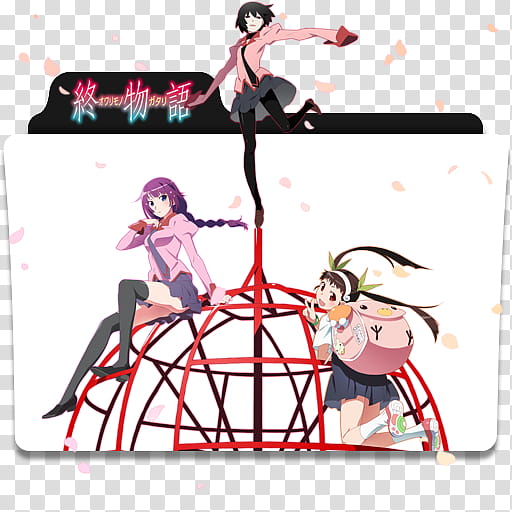 Anime Icon , Owarimonogatari S, three woman anime character folder icon transparent background PNG clipart