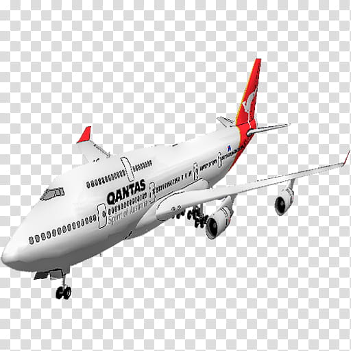 Transportation, white and red Qantas airliner plane transparent background PNG clipart
