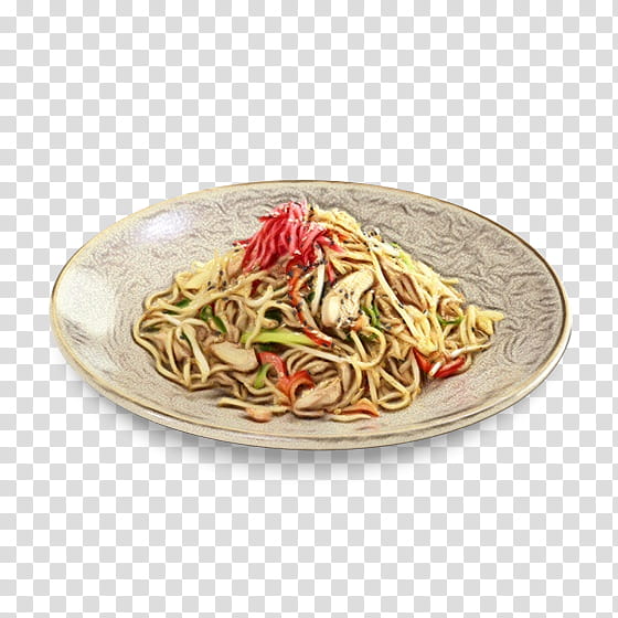 Chinese Food, Watercolor, Paint, Wet Ink, Fried Noodles, Chow Mein, Yakisoba, Chinese Noodles transparent background PNG clipart