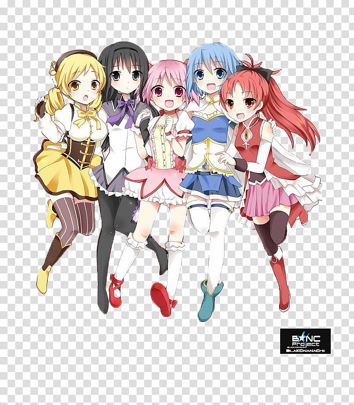 Mahou Shoujo Madoka Magica Render, group of girls anime character illustration transparent background PNG clipart