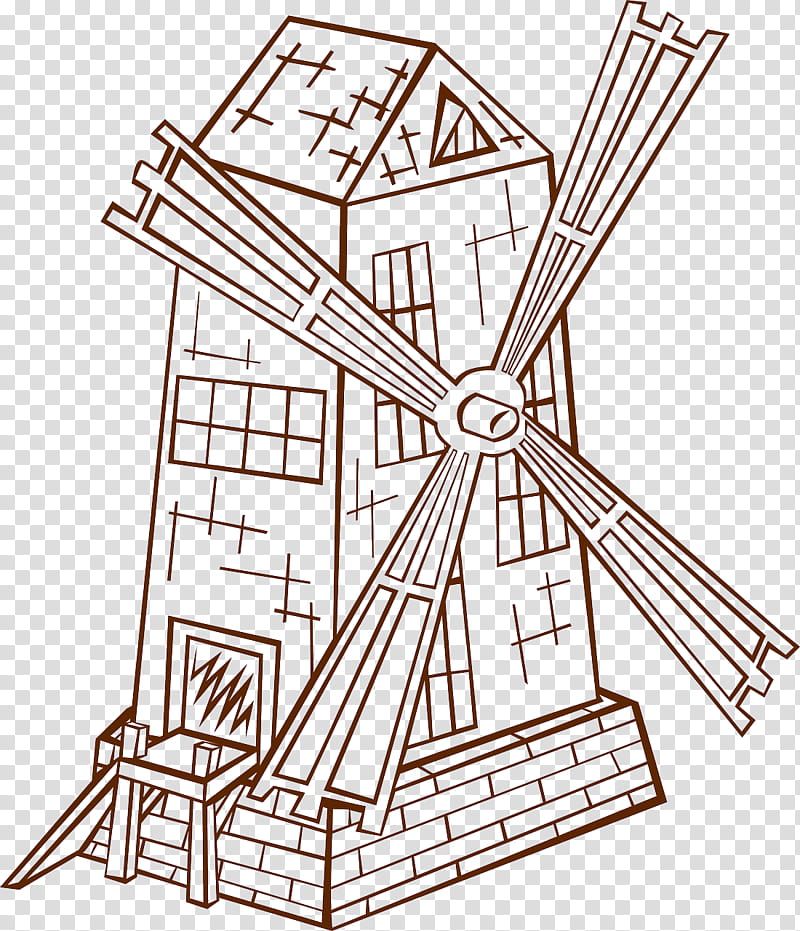 Line, Windmill, Drawing, Cartoon, Line Art, Watermill, Structure, Black And White transparent background PNG clipart