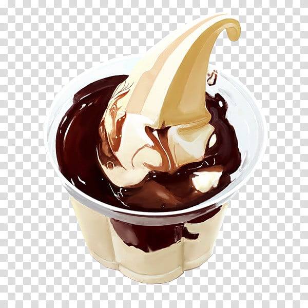 Sweet Things, ice cream on clear cup with chocolate syrup transparent background PNG clipart