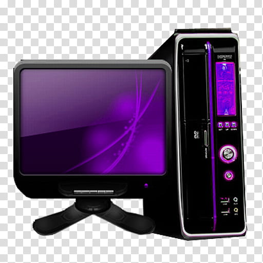 iconos en e ico zip, turned-on monitor beside black computer tower transparent background PNG clipart