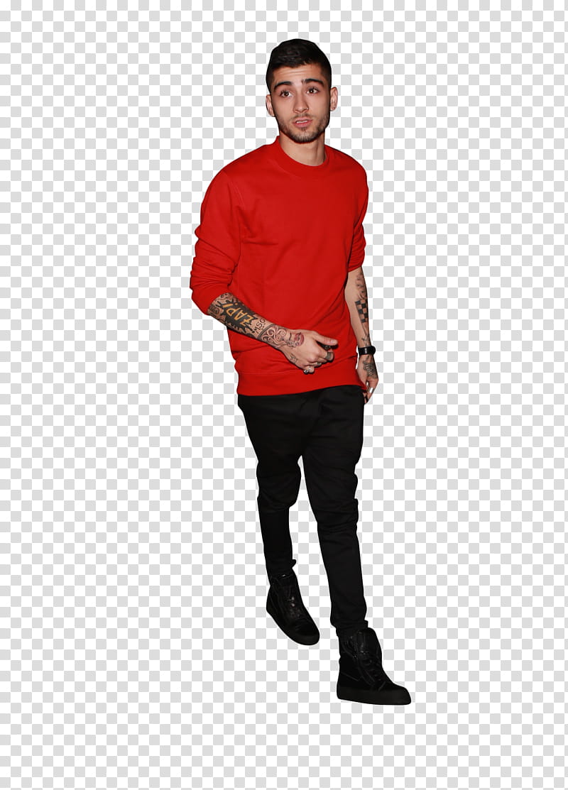 Zayn Malik , man in red T-shirt and black pants transparent background PNG clipart