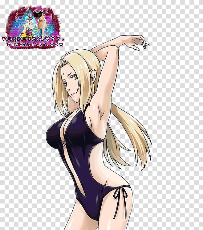 Naruto Shippuuden Tsunade render, woman in black one-piece swimsuit anime character illustration transparent background PNG clipart