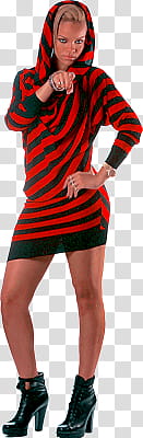 rihanna, standing Rihanna wearing red and black mini dress and black boots transparent background PNG clipart