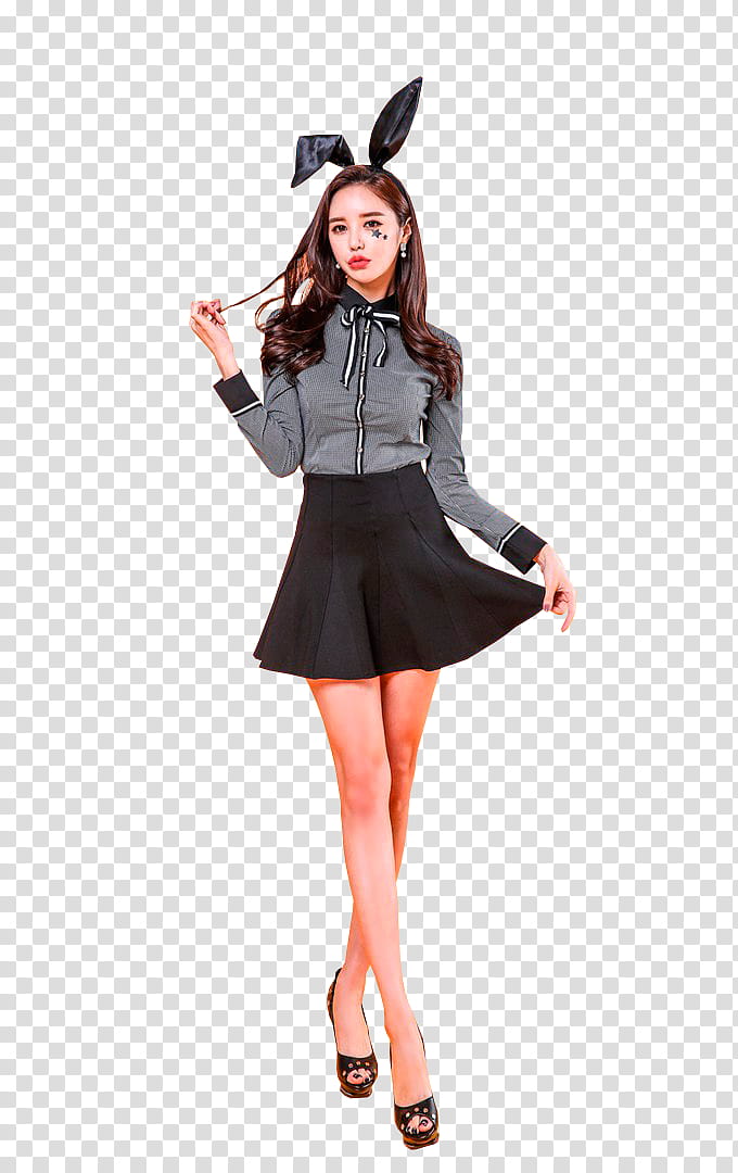 SPECIAL  WATCHERS, woman wearing bunny alice band and mini skirt transparent background PNG clipart