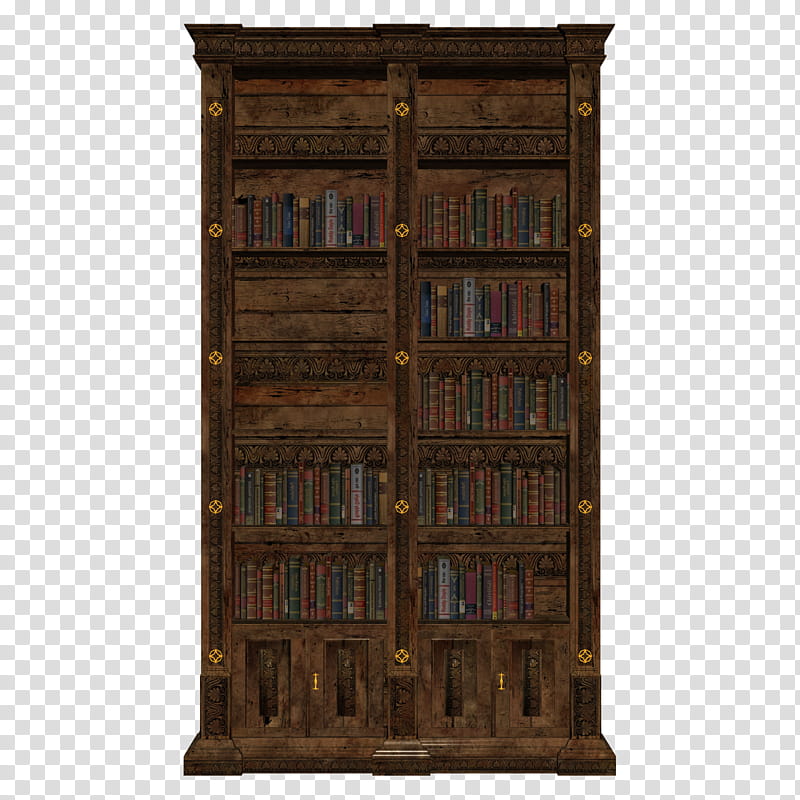 D Book Case, brown wooden -door cabinet transparent background PNG clipart