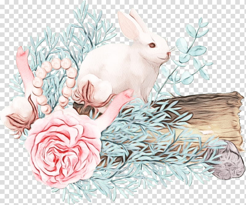 rabbit rabbits and hares hare plant branch, Watercolor, Paint, Wet Ink, Snowshoe Hare transparent background PNG clipart