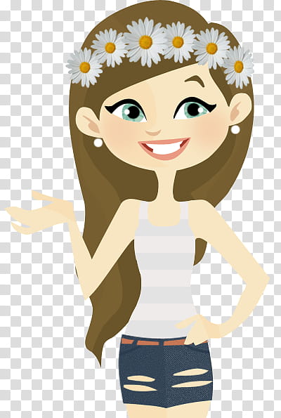 Girls Flowers  Gemelis xd, brown-haired woman with white daisies hairband illustration transparent background PNG clipart