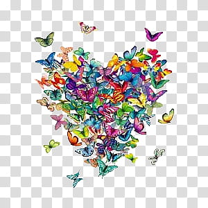 Weird Stuff II, assorted-color flying butterflies form a heart art transparent background PNG clipart