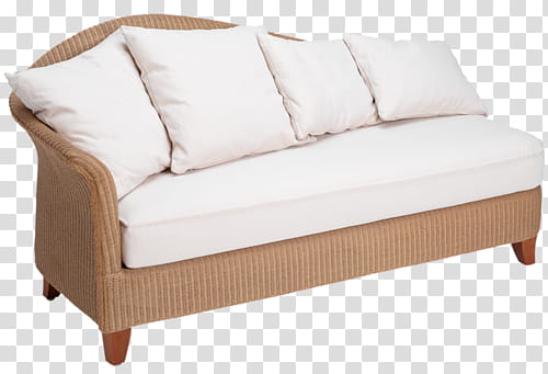 white and brown sofa with throw pillowa transparent background PNG clipart