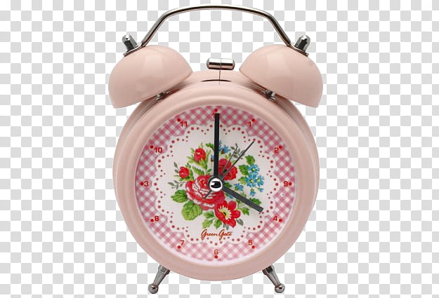 Files , pink and white floral alarm clock displays : transparent background PNG clipart