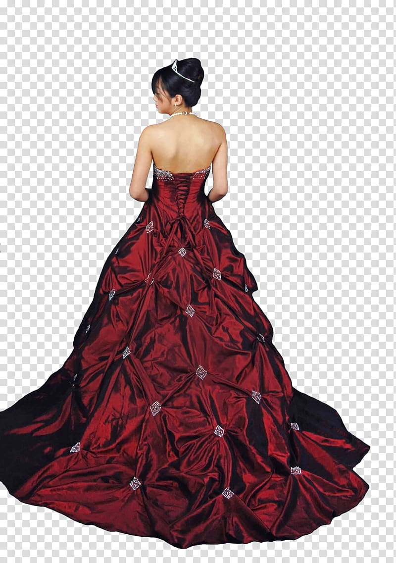 Red Dress Ball Gown woman wearing red ruffle gown transparent