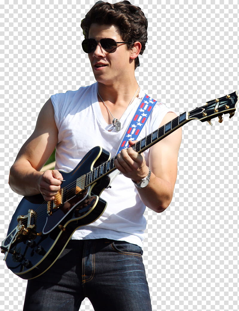 Nick Jonas , man playing black jazz guitar transparent background PNG clipart