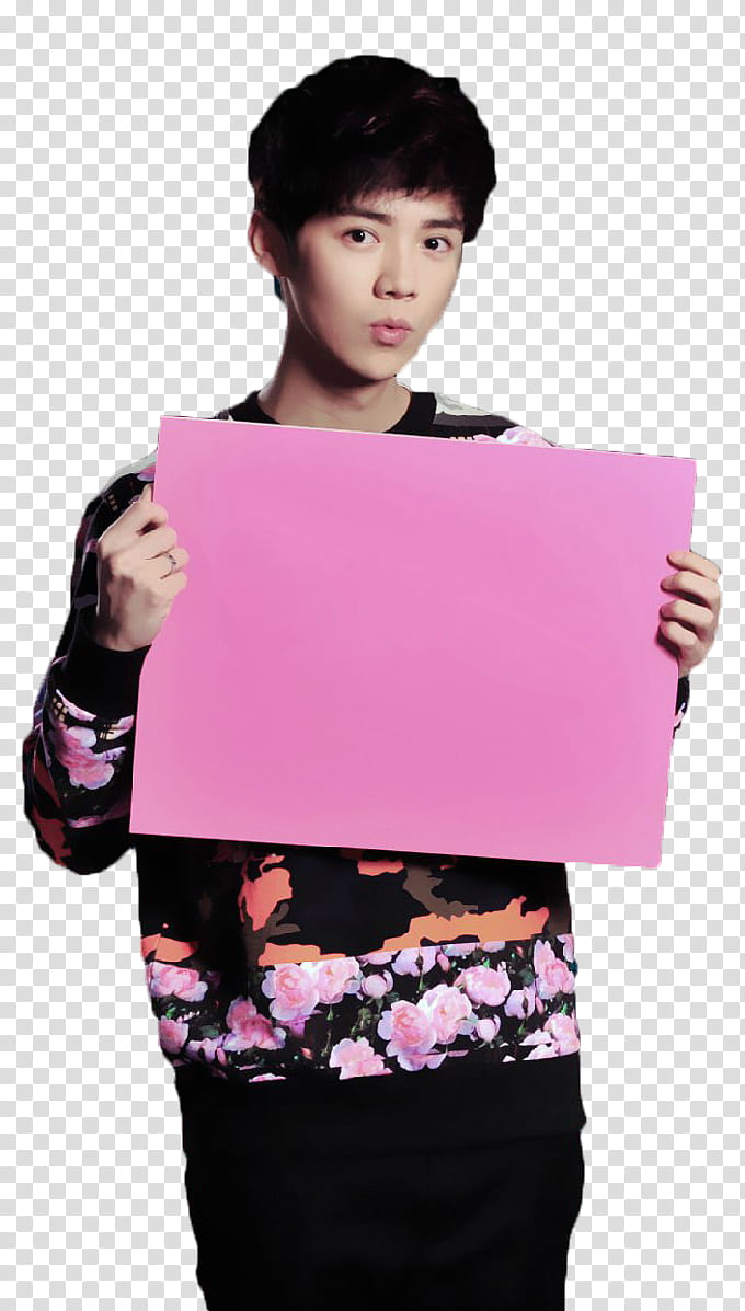 Luhan, man holding pink paper transparent background PNG clipart