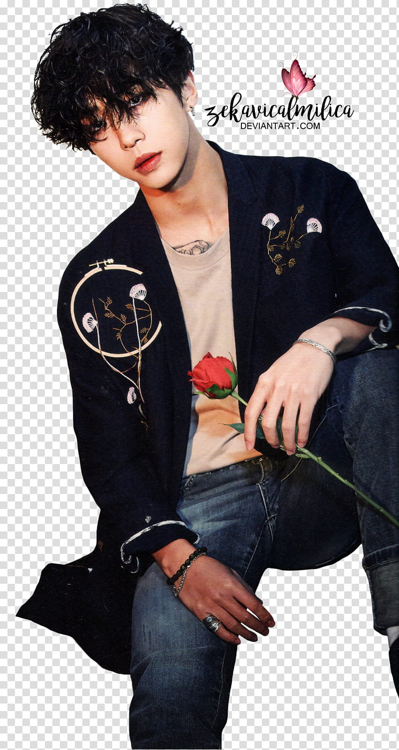 B A P Yongguk Rose, man holding red rose transparent background PNG clipart