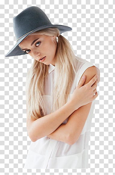 Pyper Smith , woman in white sleeveless top and grey hat transparent background PNG clipart