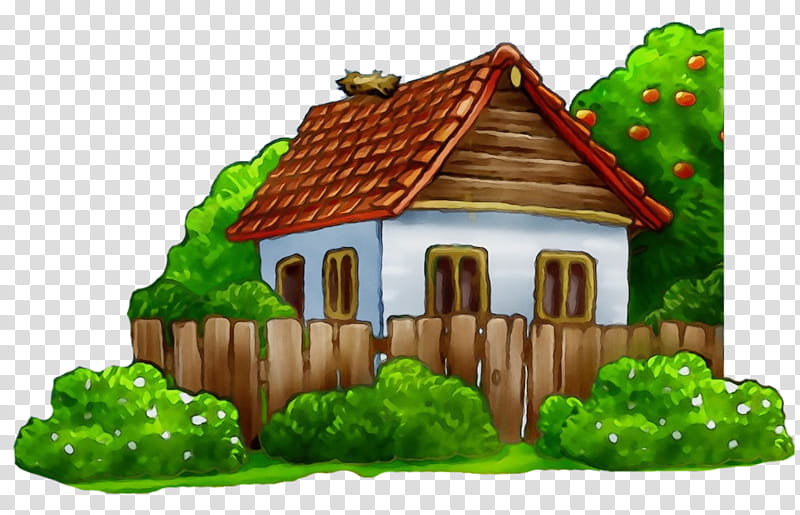 green house natural landscape cottage home, Watercolor, Paint, Wet Ink, Hut, Building, Roof transparent background PNG clipart